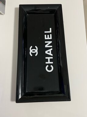 CHANEL Black and White Signature Rectangular Tray